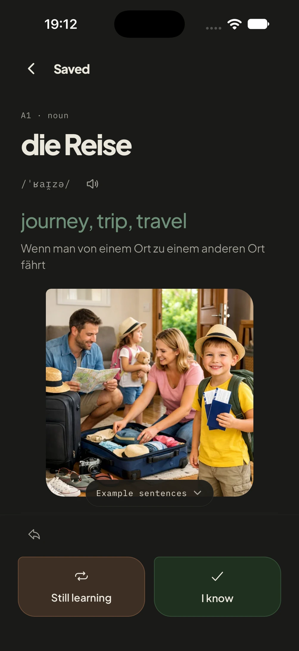 TranslateDen kelime kartının anlam yüzü